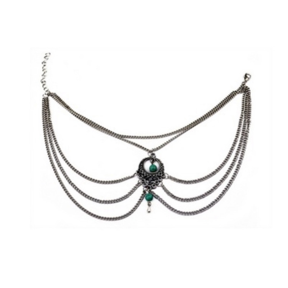 Set of 2- Boho Silver/Turquoise Barefoot Sandal Anklet - Picture 3 of 10